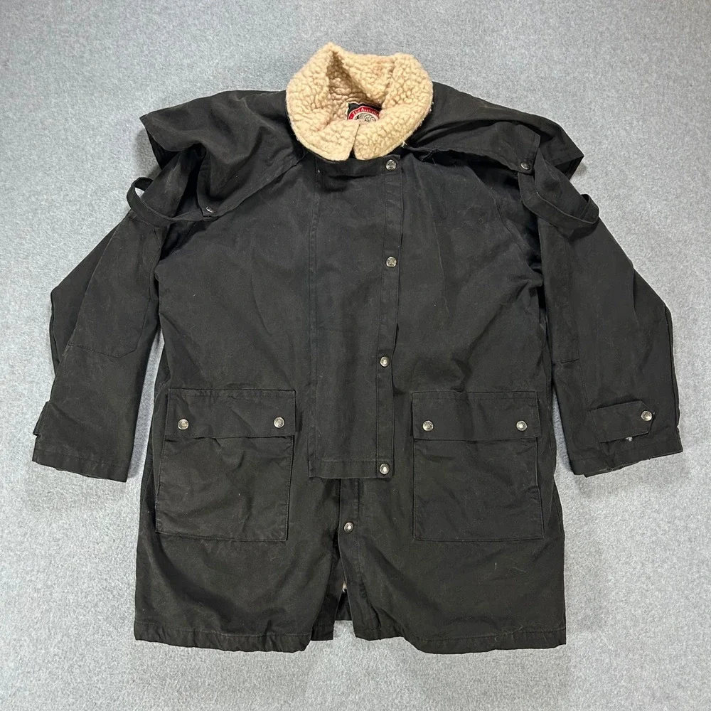 Australian Outback Collection Duster Jacket Mens L Black Waxed Cotton Vintage